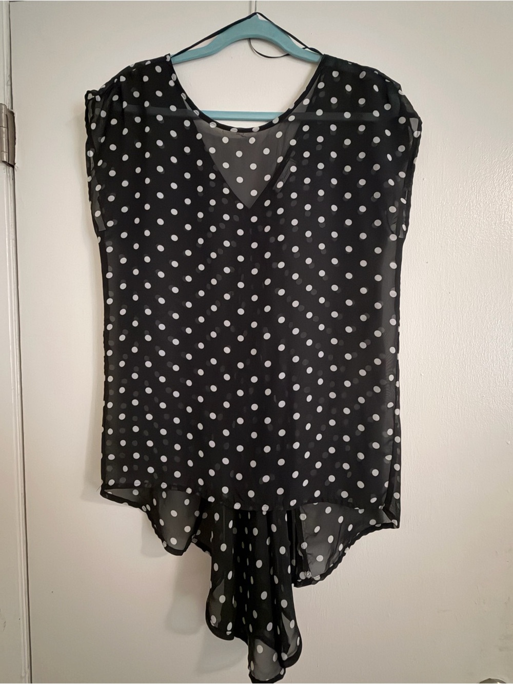freebird Black and White Polka Dot V-Neck Blouse
